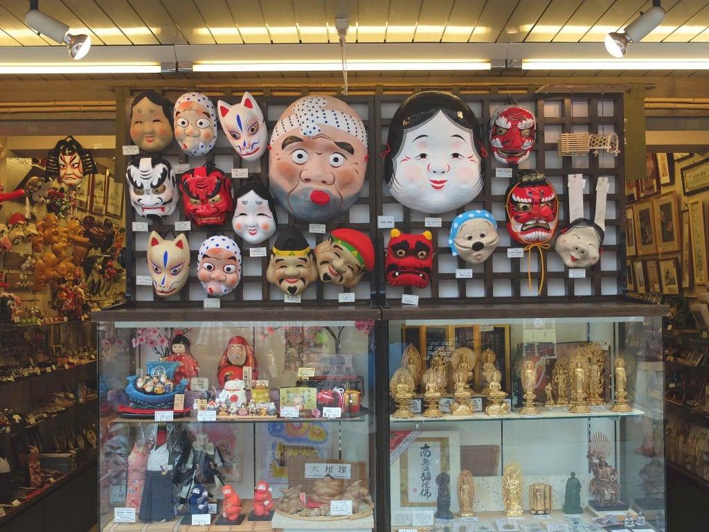 Sensoji Temple Nakamise Asakusa Shops Traditional Masks Souvenir