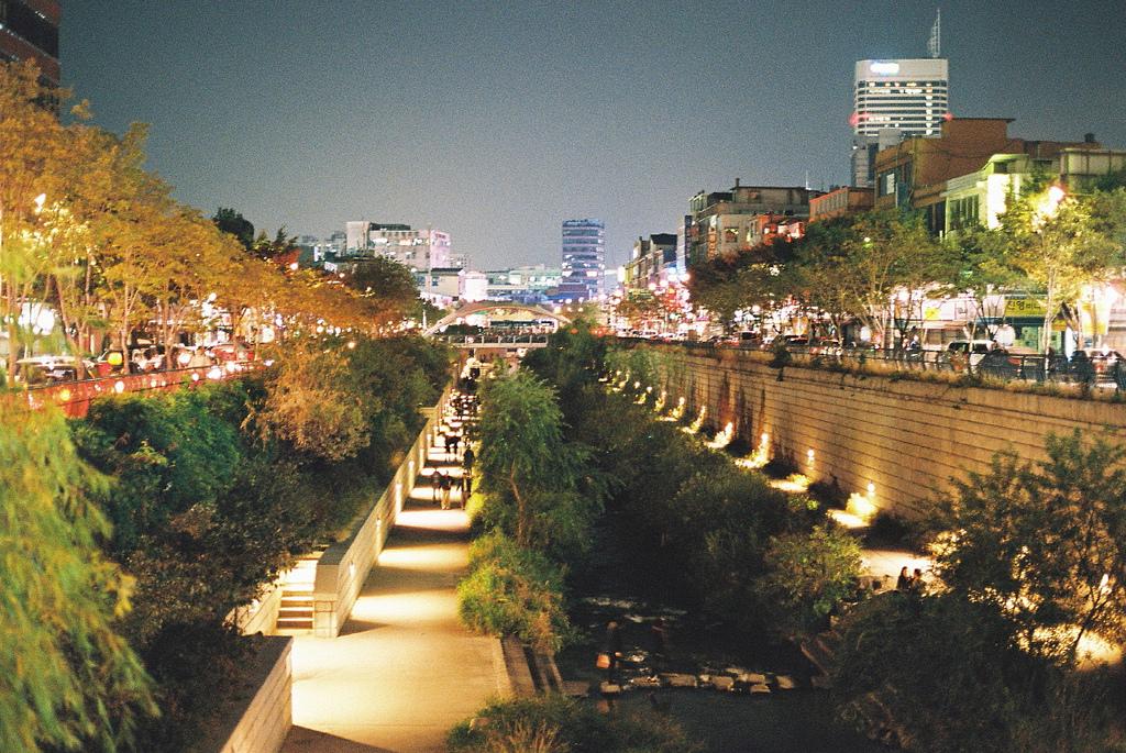 cheongyecheonstream night seoul korea dongdaemun