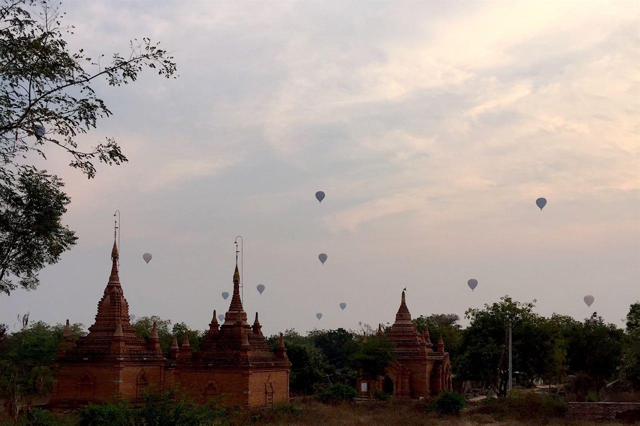 Hot air balloons in Bagan, Myanmar.