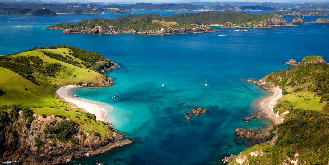 Bird’s eye view of the turquoise waters at Bay of Islands. 