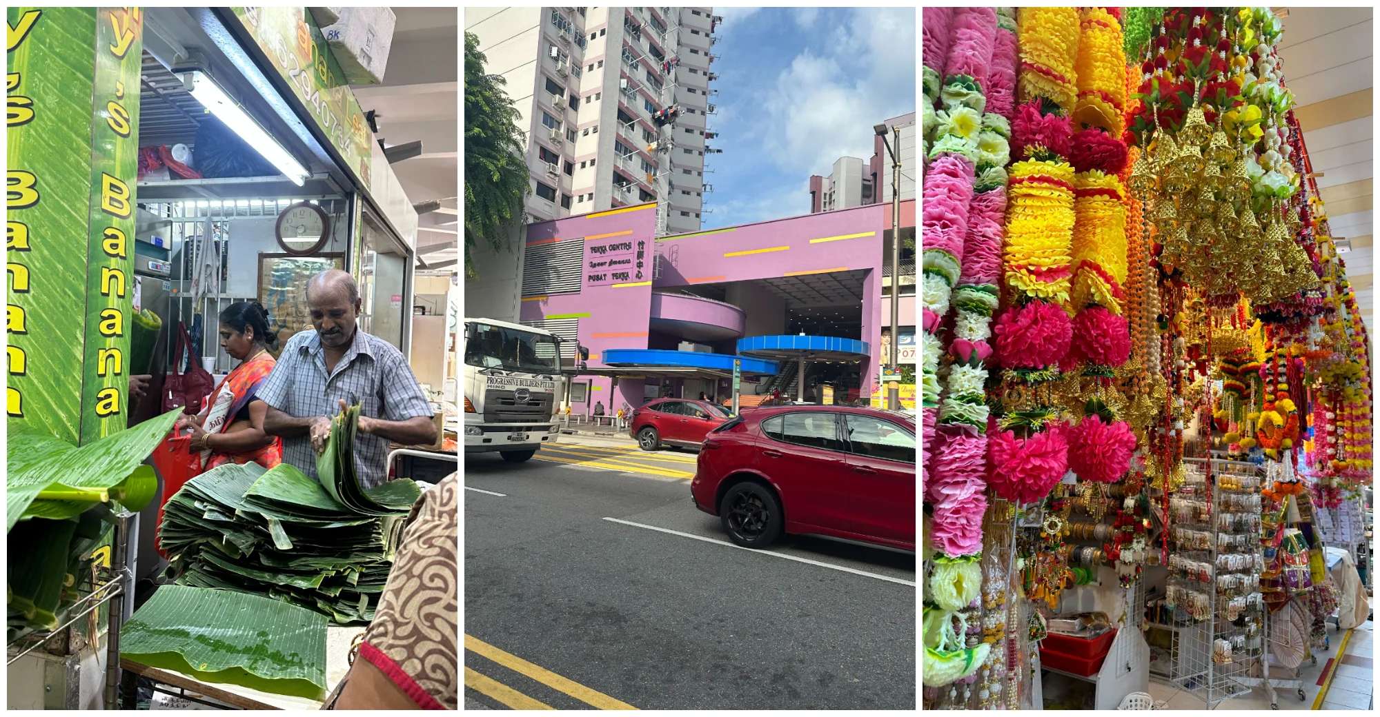 3 pictures showing Tekka Market in Singapore